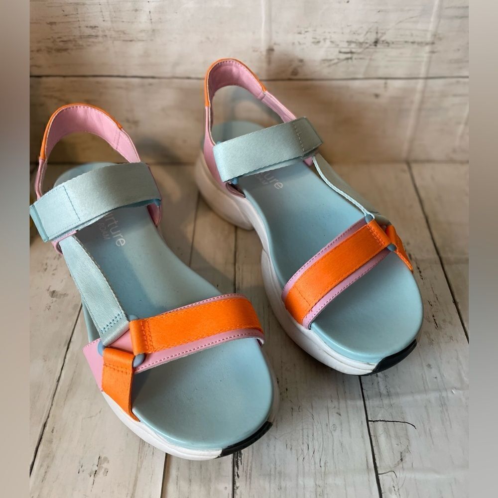 Nurture Roam Multi -Color Platform Block Heel Pastel Sandals Size 10